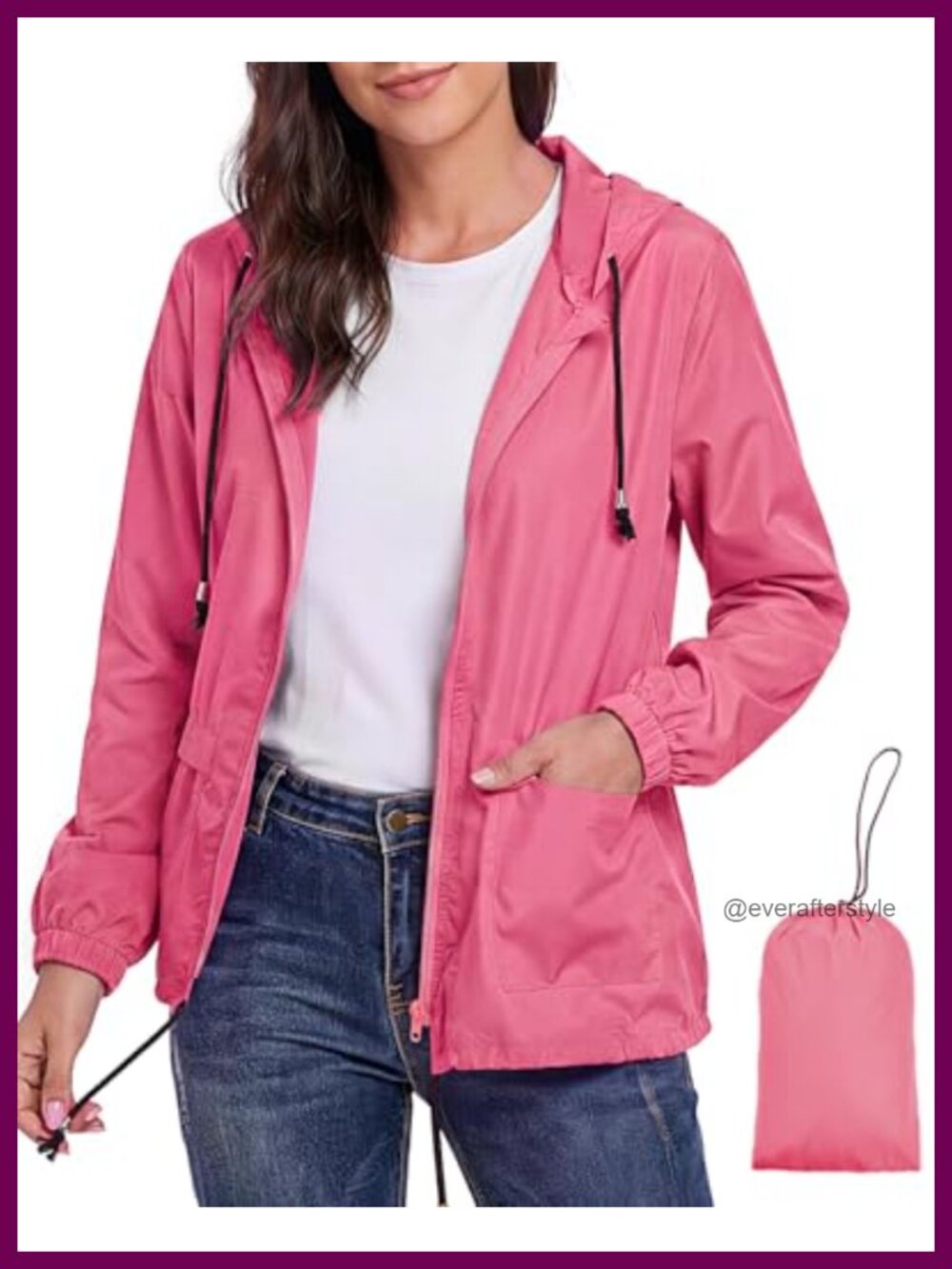 Women's Waterproof Hooded Rain Jacket Packable Lightweight Windbreaker